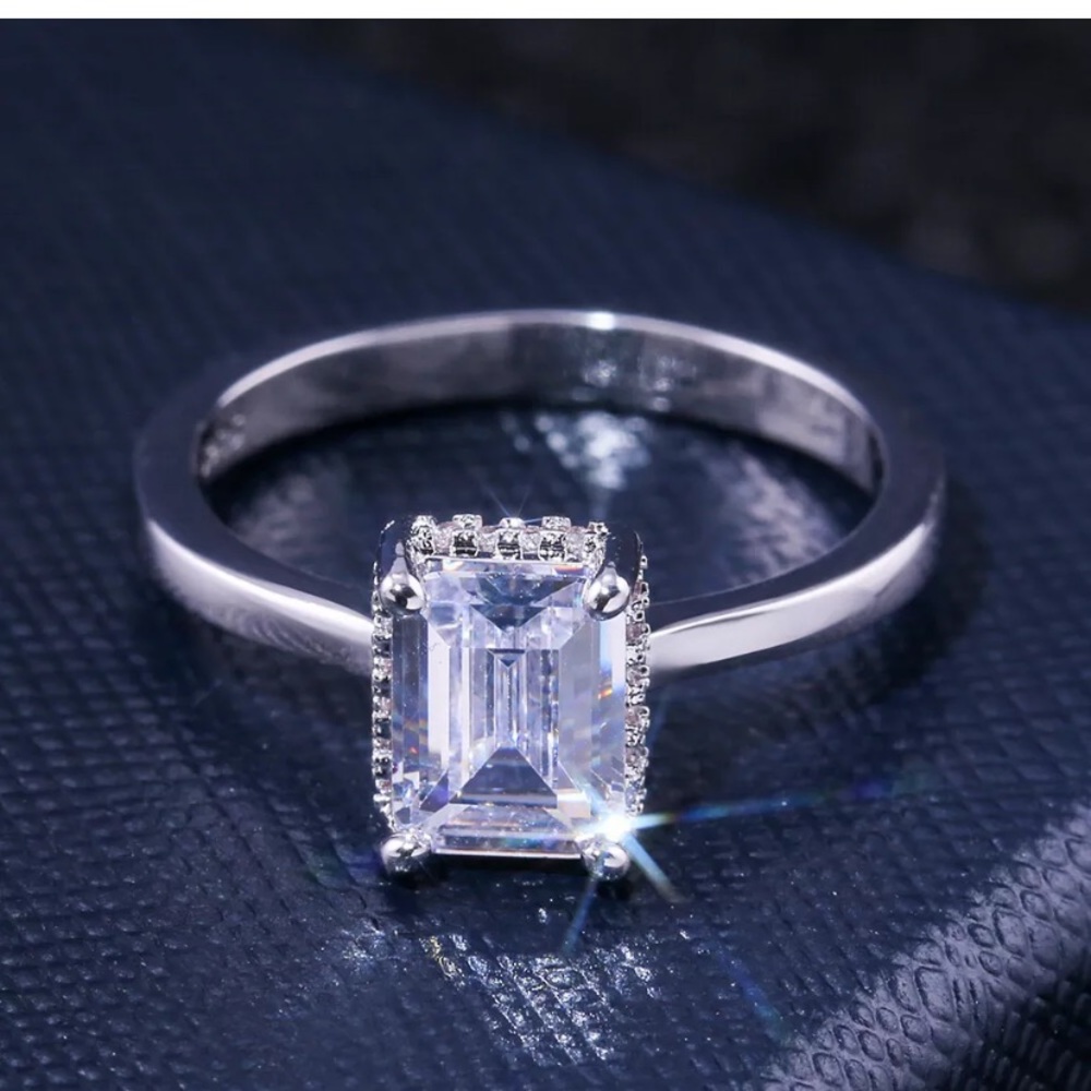 3/$40 925 Silver Emerald Cut White Sapphire Ring 8